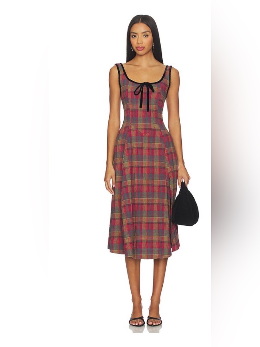 Free People Freya Strappy Plaid Midi Dress Cherry Medium NWT - Picture 3 of 16